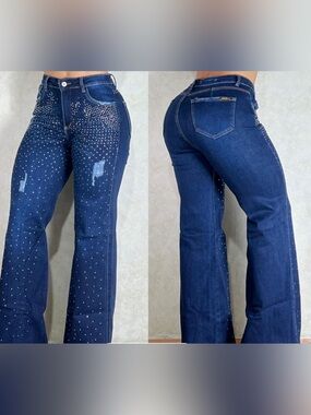Women's Dark Blue Embellished Stretch Jeans